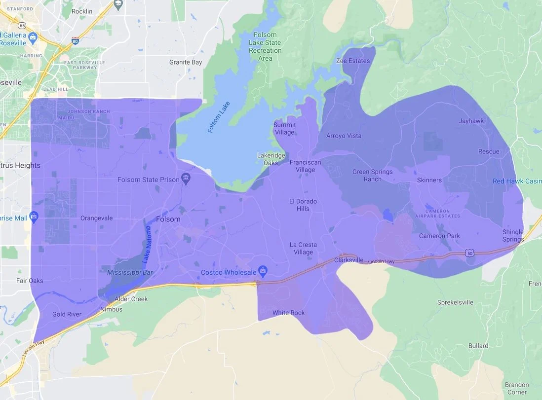 Map showing the published Good Dog mobile service area